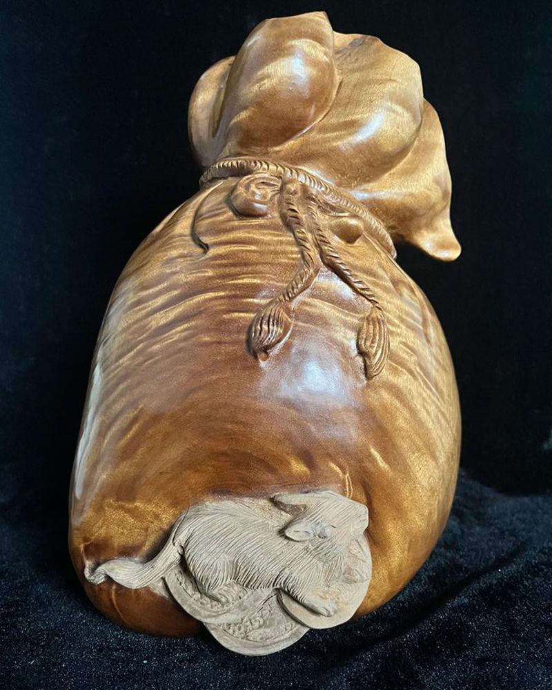 金丝楠木钱袋子，生肖鼠