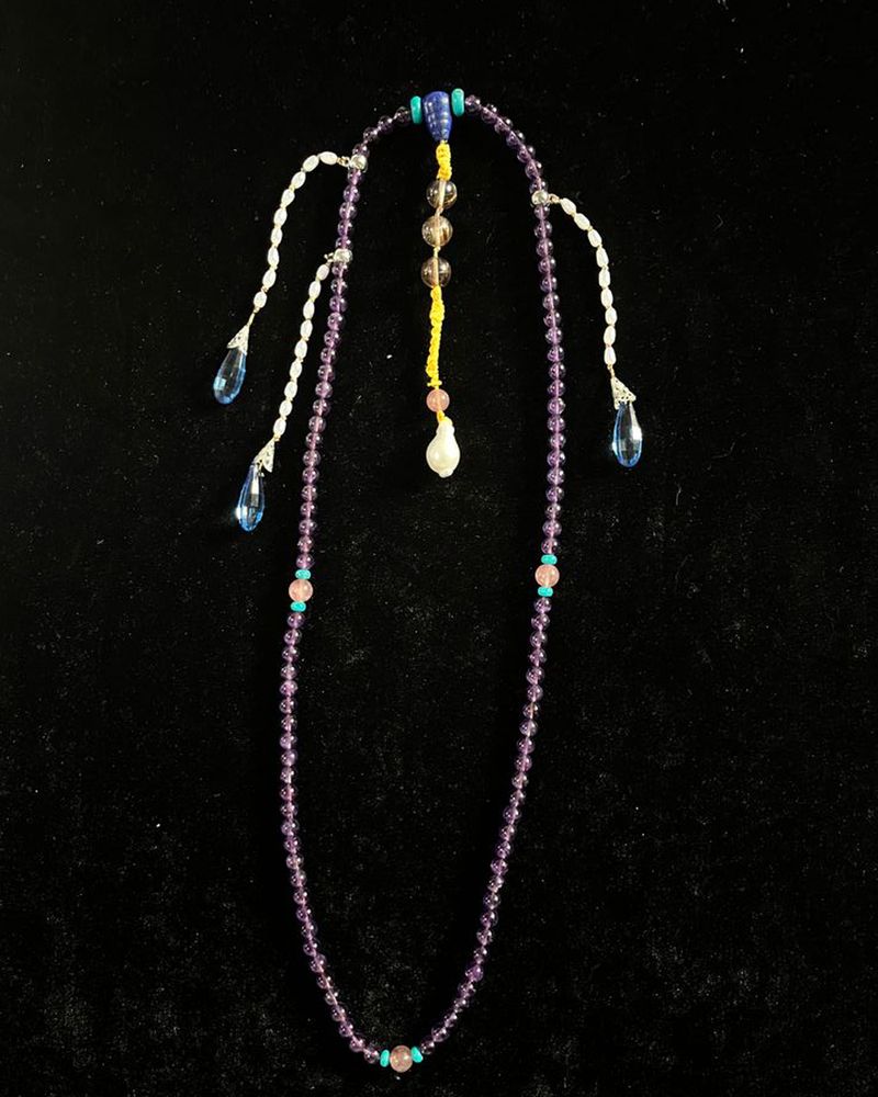 清 朝珠（仿）材质：水晶，珍珠，青金石，银